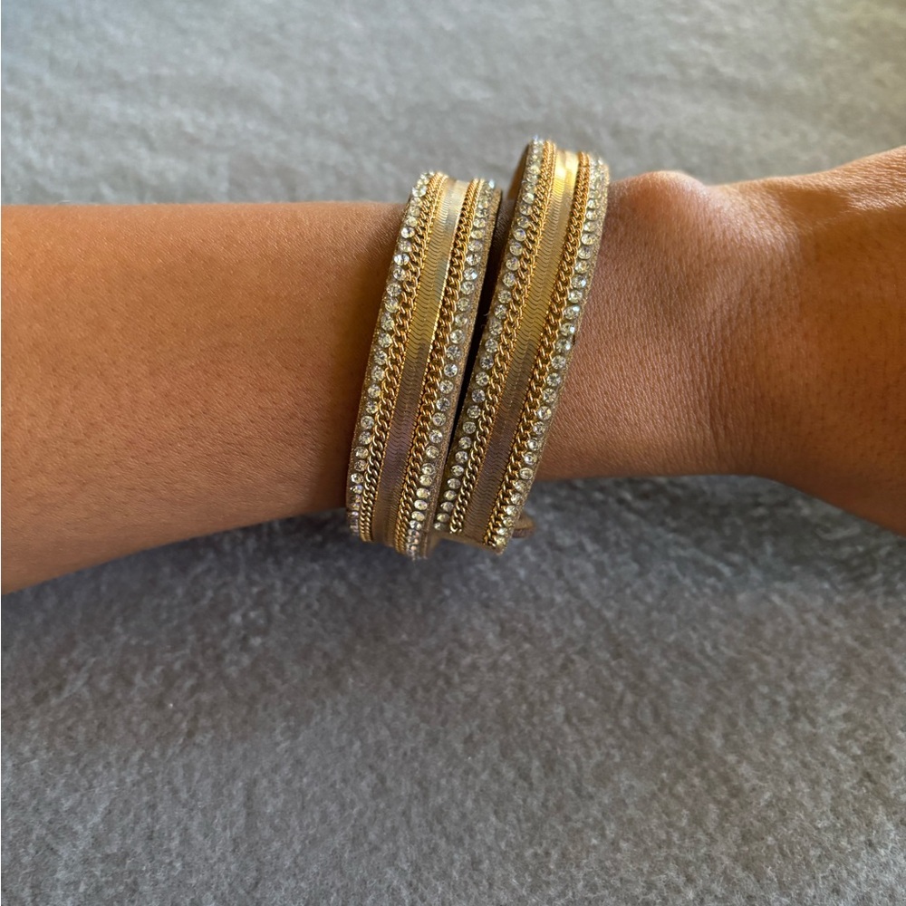 Gold Rhinestone Wrap Bracelet - Women Jewelry